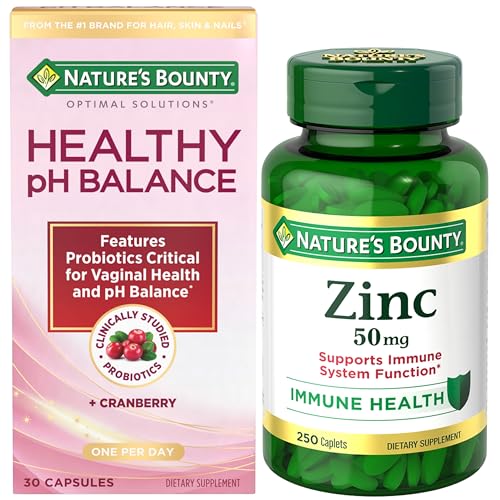 Nature’s Bounty Zinc 50mg Immune & Skin Support, 250 Caplets + Healthy pH Balance, Vaginal Probiotic for Feminine Health, 30 Count – Immunity & Wellness Bundle for Women, Non-GMO