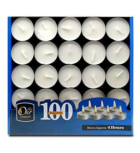 Ohr Tealight Candles - 100 Pack Bulk Tea Lights Candles - White Tealights Unscented - 4 Hour Burn Time #TOP4