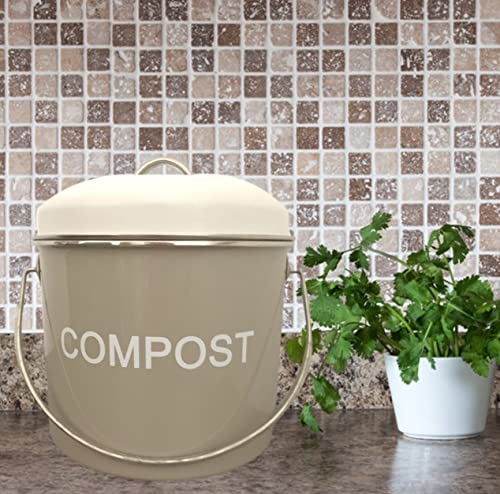 Compost Bin For Kitchen Countertop With Lid - Indoor Bucket For Food Scraps, Decorative Recycler Pail For Home Composting. Grey And White Country Kitchen Decor By Gardenatomy #TOP5