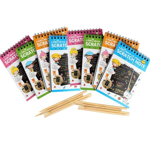 Kaizuca 80 Seiten 8 Stück Kratzzeichnung Graffiti Set Magic Scratch Book Farbverlauf Kratzbilder mit Holzstiften für kritzeleien DIY Malerei