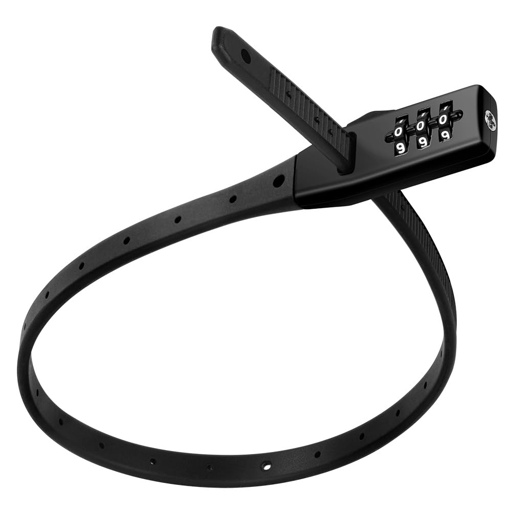 Flintronic Wielofunkcyjny krawat bezpieczeństwa i zamek rowerowy, zamek błyskawiczny Combi, kombinacja 3-kołowa, pasuje do roweru, kasku, zamka buggy, czarny