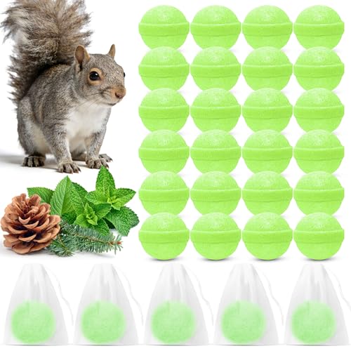 24 Pack Peppermint Oil Squirrel Repellent - Squirrel Deterrent with Textile Pouch for Easy Hanging Protects Gardens Bird Feeders Attics Camping Lofts & Orchard