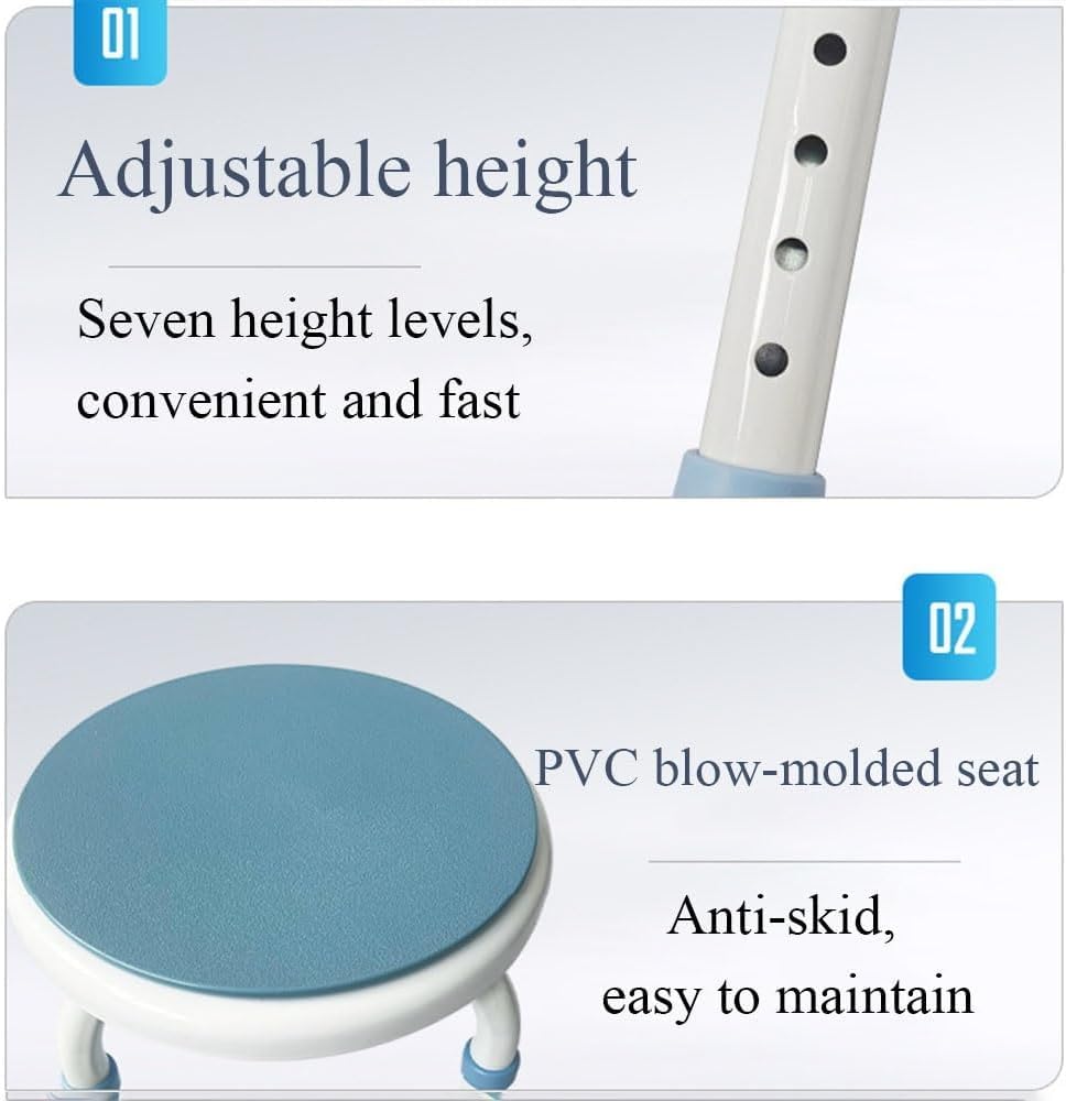 Taburete de ducha redondo con asiento giratorio, altura ajustable 35-50 cm, silla de baño para ancianos y discapacitados, diseño antideslizante seguro