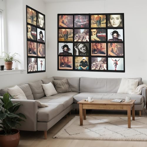 Beeveer 12" Vinyl Record Storage Record Holder Heavy Duty Canvas Fabric Wall Mount Display Frame Wall Storage Vinyl Record Holder for Home Office Decorations