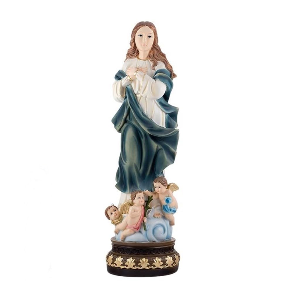 Virgen Inmaculada Figura 60 cm. Escultura ángeles peana Resina