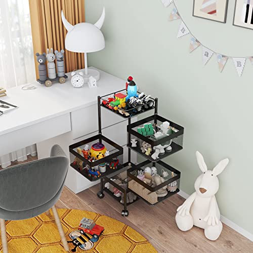 Xinyourui Rotating Kitchen Storage Rack，Bathroom Shelf，Kitchen Organization And Storage，Bathroom Storage Organizer，Fruit Basket，Rolling Carts With Wheels(Black, 4 Tier-Square) #TOP3