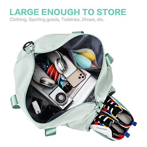 Sports Duffel Bags for Women and Men Portable gym bag with Wet Pocket & Separate Shoes Compartment Short Travel Organizer Tote Shoulder Bag, Green2