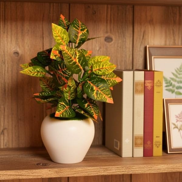 Image of fancymart Artificial Plant Leaves in Apple Pot (30 cm Height) | Small Potted Plant for Office Desk | Home Decor for Living Room | Cafe & Restaurant Table Decoration