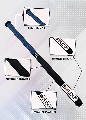 Image of Wooden Baseball Bat - 32 Inch Solid Hardwood Stick for Self Defense & Home Safety - Heavy Duty Combo of 2 (Black+Silver)