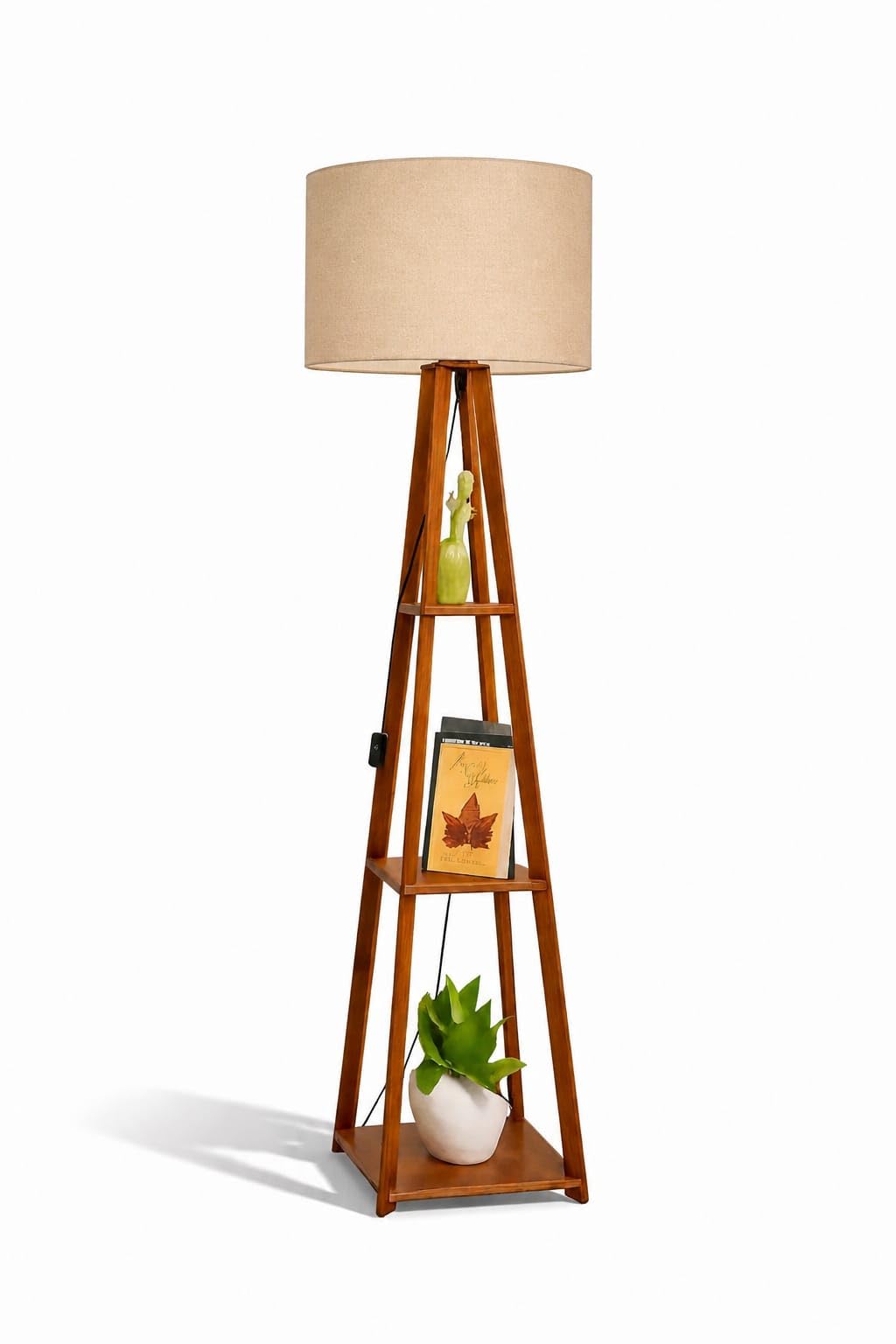 H B Trading Company Wooden Tripod Floor Lamp with Storage Shelves | Linen Shade, Living Room Decor | Floor Lamp,Living Room Standing Light-picture-19