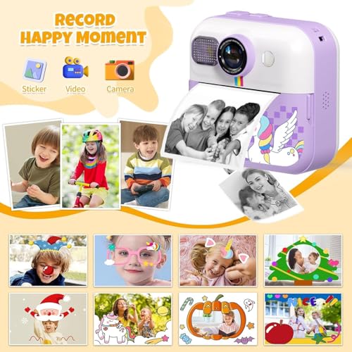 Image of Cason Instant Camera for Kids with Print,1080P HD Instant Photo Camera with Games,3 Print Rolls,Fun Filters for Creativity for 5-15 Years Kids Upto 32GB (Unicorn)