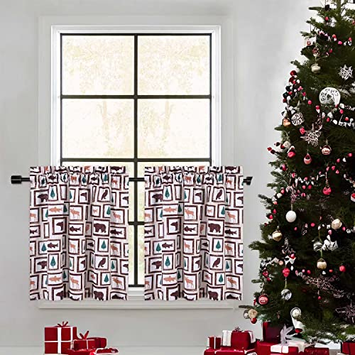GlowSol Christmas Short Curtains, Animals Pattern Christmas Window Curtains for Kitchen Living Room Bedroom Bathroom 2 Panels Boho Xmas Home Decor Rod Pocket Half Window Cafe Curtains, 27.5" W x 24" L