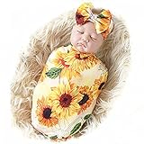 Galabloomer Receiving Blanket Headband Set Flower Print Baby Swaddle Receiving Blankets
