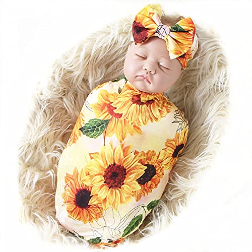 Galabloomer Receiving Blanket Headband Set Flower Print Baby Swaddle Receiving Blankets #TOP6