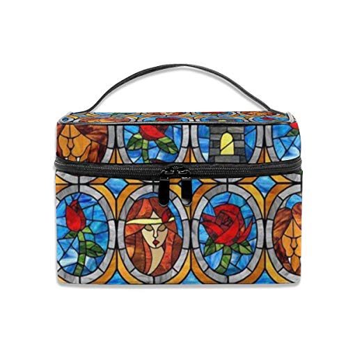Preisvergleich Produktbild Tragbare Kosmetiktasche für Reisen, Beauty und Beast, Fairytale-Glas, professioneller Kulturbeutel, Organizer, Zubehör, Werkzeugkoffer, Beauty and Beast Fairytale-Glas