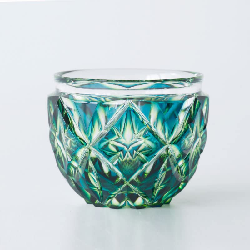 薩摩切子　色被せガラス　猪口(ぐい呑み) 島津 薩摩切子 色被せガラス 切子お猪口【藍】 – smileantiques