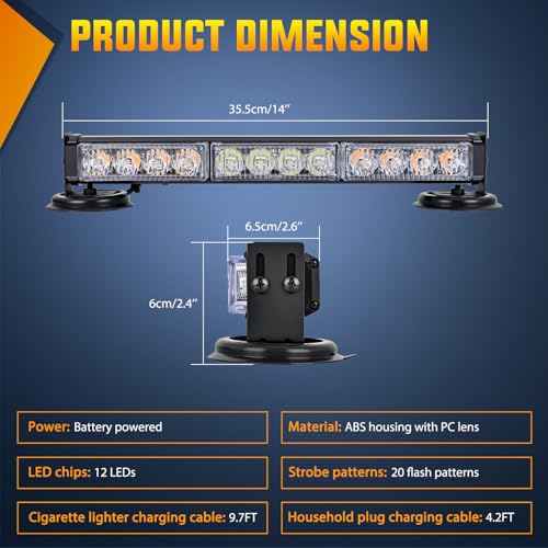 Image of Nilight 12LED Wireless Emergency Strobe Light Amber White 14 Inch Magnetic Mount Mini Light Bar 12V Rooftop Powered Hazard Warning Flashing Lights for Car Truck Trailer Snow Plow Construction Vehicles