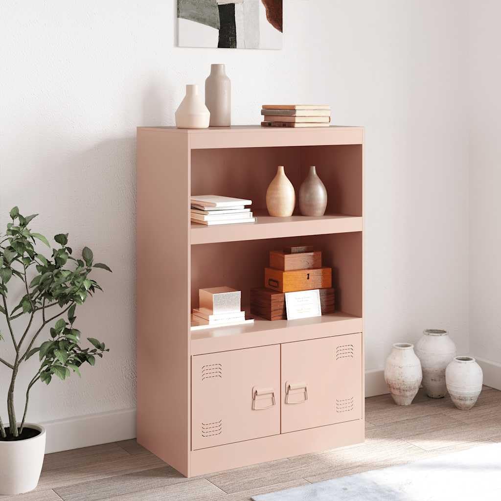Buffet rose 67 x 39 x 107 cm, en acier laminé à froid, avec 2 étagères et portes, pour chambre à coucher, salon, meuble de rangement