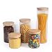 77L Food Storage Canister, (Set of 5) Upgraded Thickened Airtight Food Storage Jar Set with Wooden Lid, [5 Different Sizes] Glass Pantry Canister/Jar Serving for Coffee, Oats, Sugar and More (Clear)