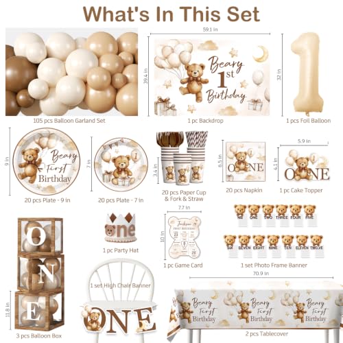 Cocomigo Beary First Birthday Decorations, All-in-One Party Set Serves 20 by cocomigo - Used condition - Image 2