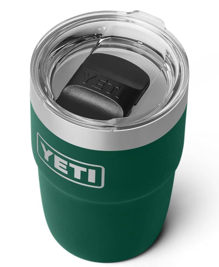 Rambler Stackable Cup with Durasip Ceramic Lining, Vacuum Insulated, Stainless Steel Cup with Magslider Lid, Black Forest Green, 8 oz (236 ml)