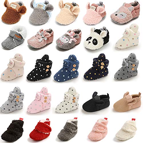 E-FAK Newborn Baby Cozy Fleece Booties with Grippers Winter Slippers Socks Soft Sole Stay On Infant First Walker Crib Shoes(03 Blue, 3-6Months)