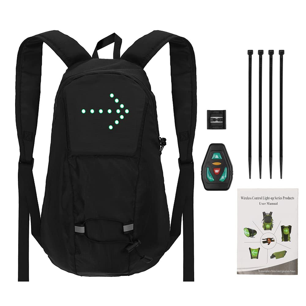 HUIOP Sac à Dos Clignotant à LED 15L avec Indicateur de Direction - Lumière de Sécurité Rechargeable USB pour Vélo - Étanche avec Télécommande Sans Fil