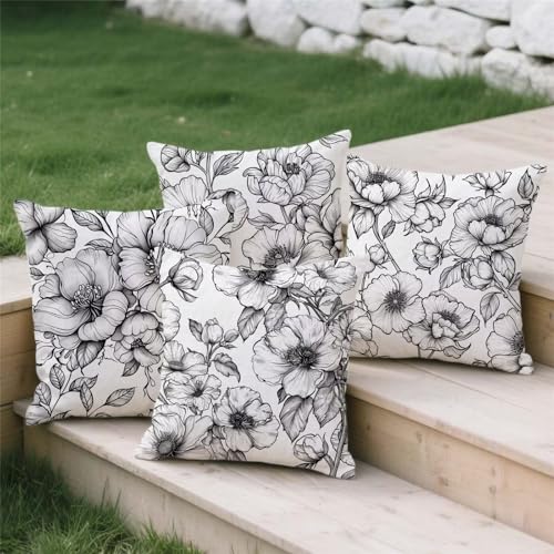 Housse coussin 70x70cm aspect lin avec impression fleur double face - 4
