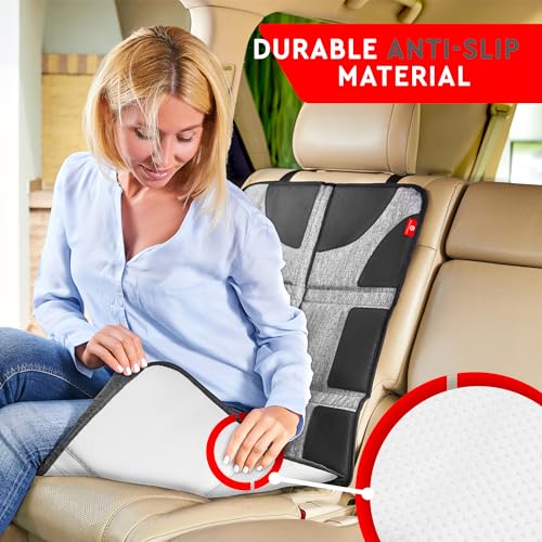 Image of Helteko XL Car Seat Protector - 2 Pack Car Seat Cover for Child Carseat with Thickest Padding, 600D Oxford, Waterproof & Durable Fabric, Non-Slip Back, 2 Mesh Storage Pockets, Gray