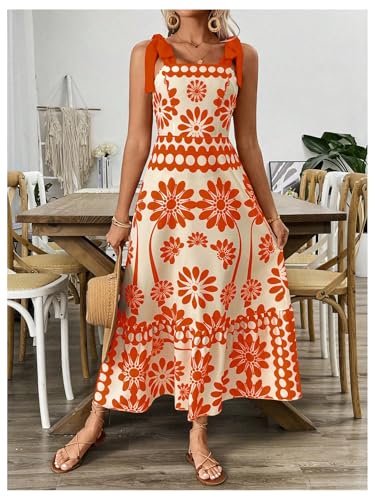 Image of Floerns Women's Vintage Sleeveless Tie Shoulder Sundress Floral Print Cami Maxi Dress