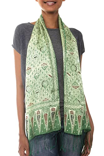 NOVICA Silk batik scarf, 'Royal Java Green'3