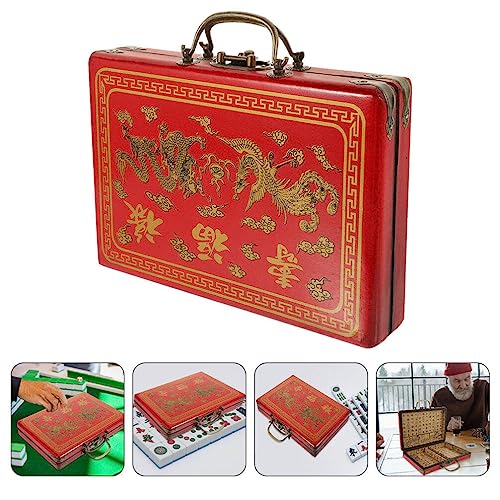 Caja portátil vintage para mahjong de madera miniatura 2