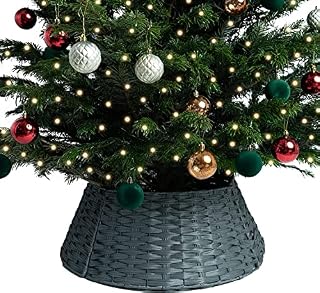 RELSY White Christmas Tree Skirt Wicker Tree Skirt,Matches White Christmas Decorations / Rattan Tree Skirt Large & Small Christmas Tree Base Cover (Large,White)