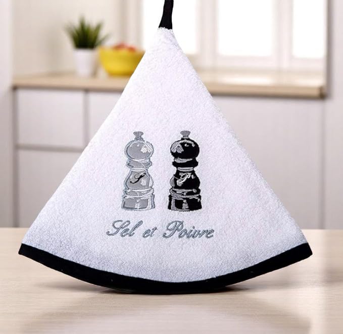 Lot De 2 Torchons Essuies Mains Petit Déjeuner - Rond Avec Attache - Rouge - Motifs Brodés - 100% Coton - 65 Cm De Diamètre - Cuisine Ou Salle De Bain - Lavable En Machine