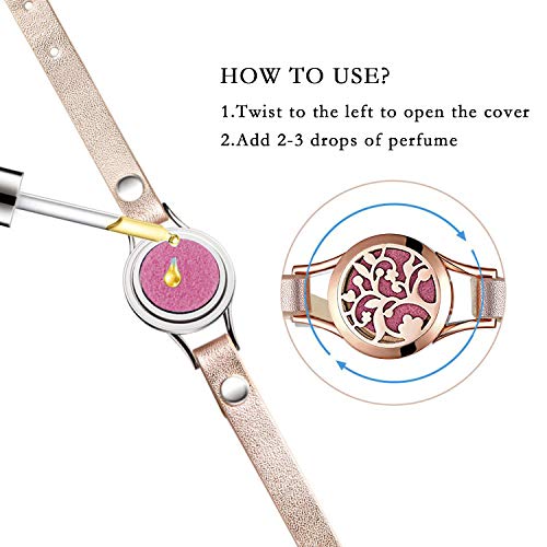 Image of Cupimatch Essential Oil Diffuser Bracelet Wristband, Stainless Steel Aromatherapy Locket Bracelets Adjustable Leather Band with 10 Color Pads Jewelry Gift Set for Girls Women
