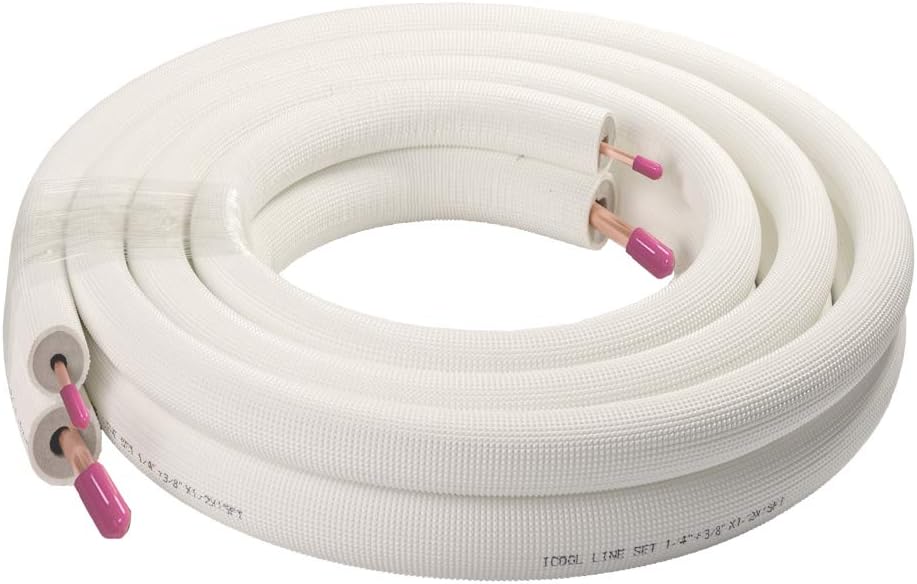 Wostore 15 Ft. Copper Pipes 1/4" & 3/8" Without Nuts for Mini Split Air Conditioner Insulated Coil Line Set HVAC Refrigerant White