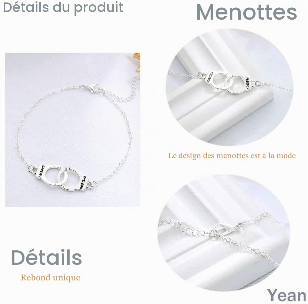 Yean Chaîne de pied punk chaîne de cheville en argent bracelet de cheville menottes pour femmes et filles (Argent)