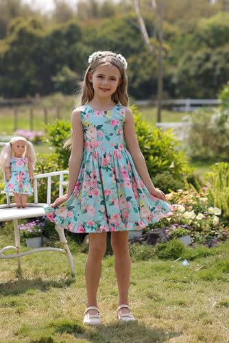 Bow Dream Girl Dresses with Matching American Girl Doll Clothes Vintage Flowers Butterfly 3-12 Years4