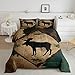 Homewish LodgeÂ Cabin ComforterÂ Set King Size 3 Pcs Wild Deer Antlers Outdoor Animal Comforter for Kids Teens Adults Pine Trees Retro Grid Rustic Style Bedding Set with 2 Pillowcases+1 Comforter
