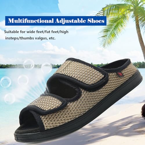 bumuam Diabetic Shoes for Women, Mens Memory Foam Open Toe Slippers, Adjustable Edema Shoes for Wide Footbed and Adjustable Straps Men 11.52