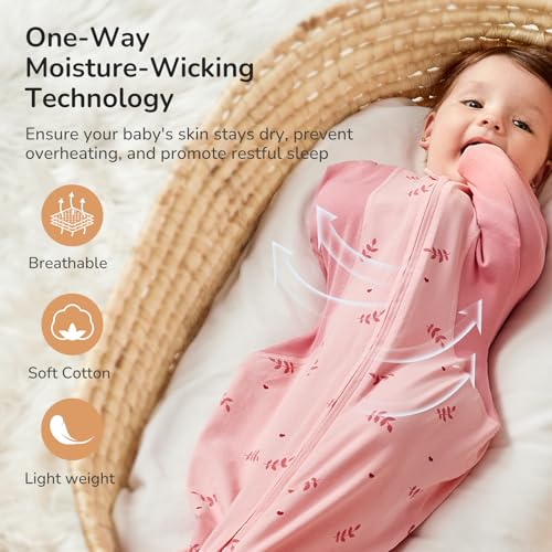Image of KIDIRA Swaddle for Newborns, Baby Swaddles 0-3 Months 5-13lb, Swaddle Sleep Sack 0-3 Months Newborn with Moisture-Wicking Fabric, Promotes Healthy Hip Development, 2-Way Zipper, 1Pack (Pink Print)