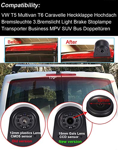 18 mm Lens Reversing Camera + 7 Inch TFT LCD Screen Monitor Brake Light Car Roof Reversing Camera Replacement for T5 Multivan T6 Caravelle Tailgate High Roof 3rd Brake Light - Image 2