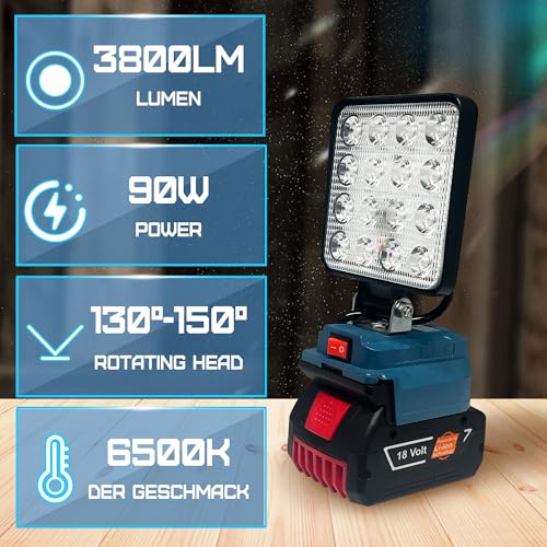 LED-Arbeitsleuchte für BOSCH 18V Akku,18V Arbeitsleuchte mit Unterspannungsschutz, USB-Ladeanschluss, LED-Arbeitsleuchte für Baustelle und Sicherheitsbeleuchtung/Camping(nur Werkzeug)