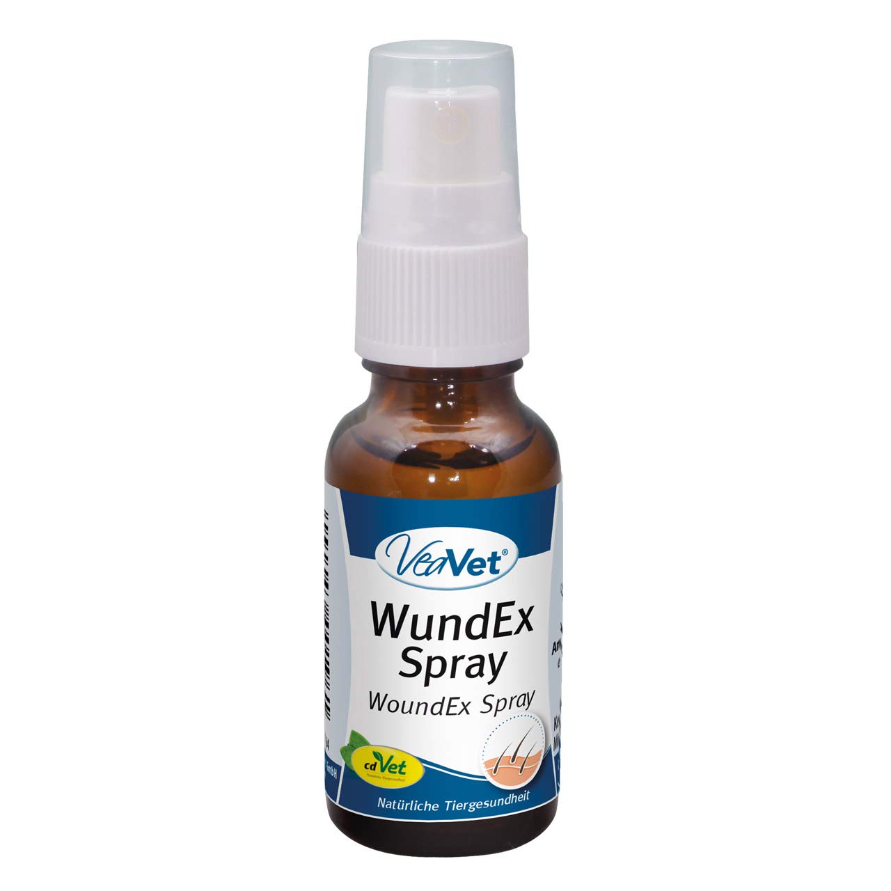 cdVet Naturprodukte VeaVet WoundEx Spray 20 ml - Pies, kot, konie - produkt do pielęgnacji - wrażliwa + wrażliwa + zestresowana skóra - zdrowie skóry - naturalne minerały - dobrze tolerowany -