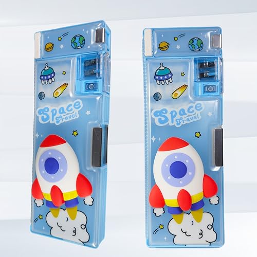 Image of ZAFCO Plastic Astronaut Magnetic Pencil Box for Kids | Large Capacity Space Theme Compass for Boys for School | Stationaries Organizer Return Gift | Pack of 1, Blue