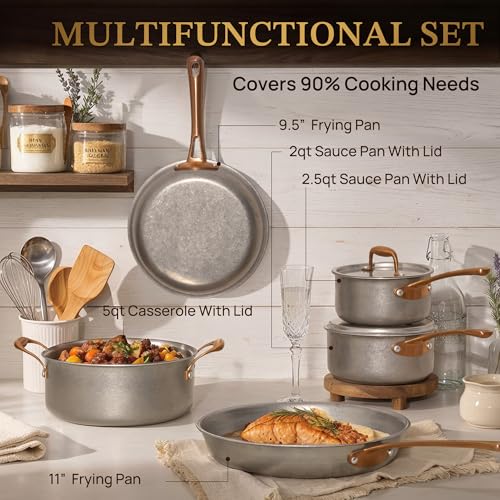 Image of KOKHUB Pots and Pans Set 8 Pcs, Vintage Stainless Steel Cookware Set