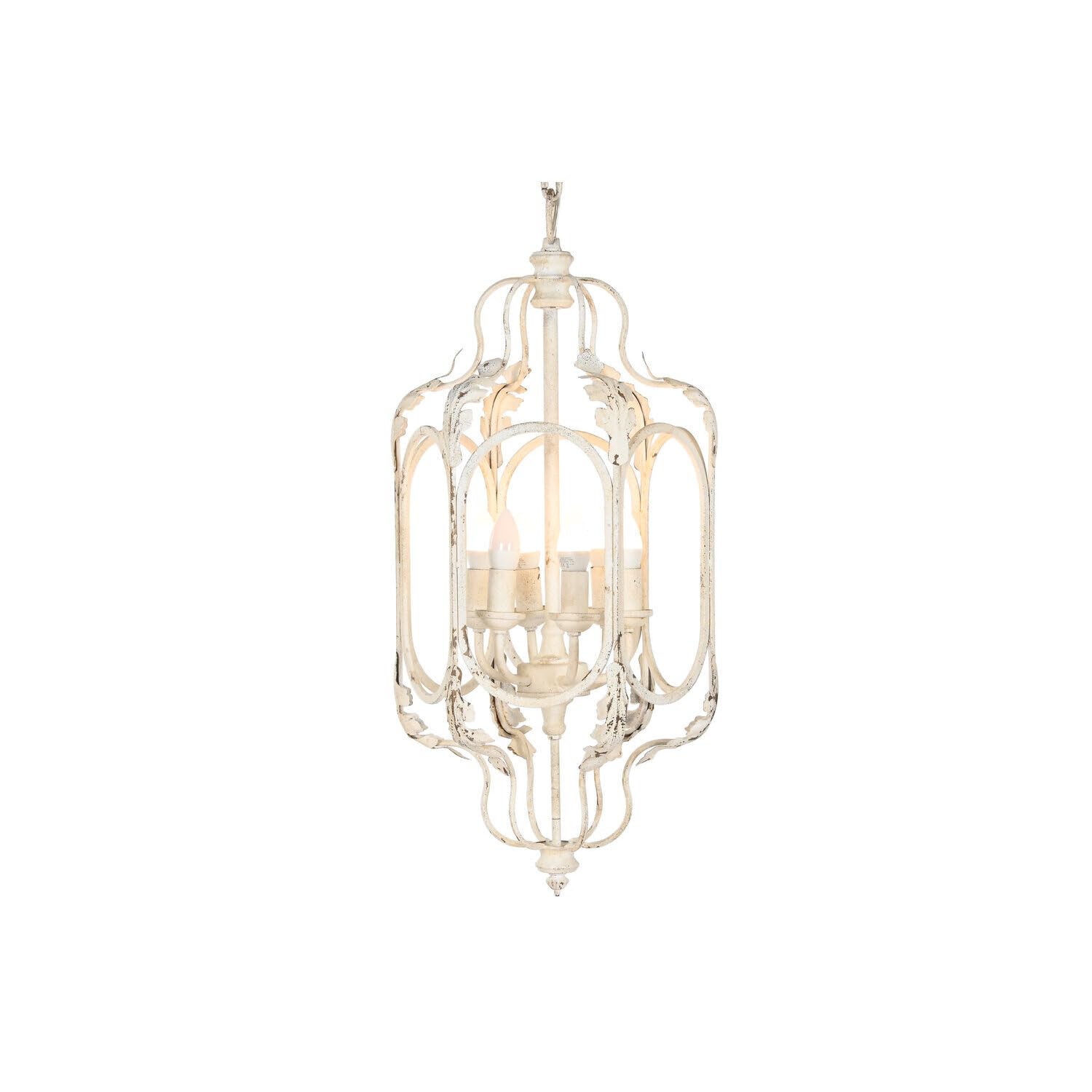 Suspension shabby chic en métal blanc décapé lustre de charme 39x75 cm