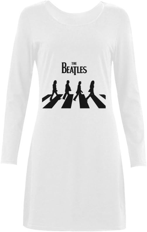 Women's The Beatles Band Sleep Dress Nightshirt Sleep T-Shirt Long Sleeve White