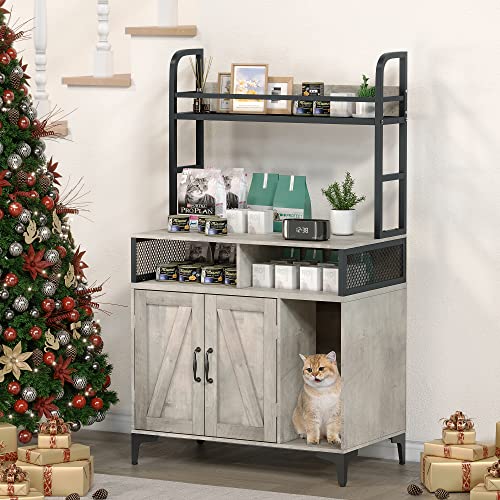 CuisinAid Caixa de areia para gatos com prateleiras e portas, grande caixa de areia oculta para gato