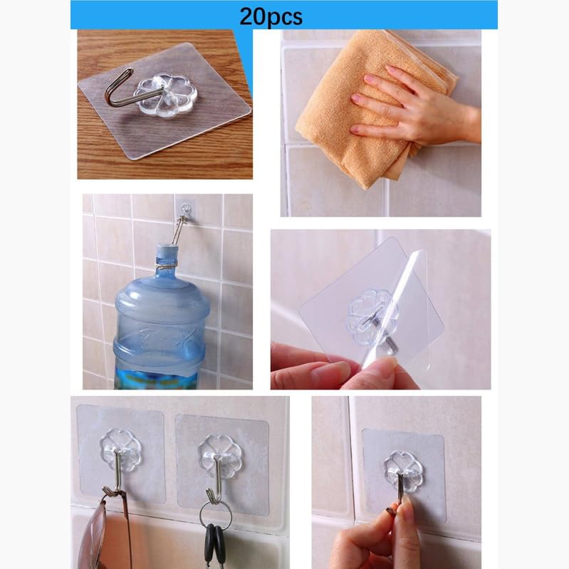Image of HURRYSHOPPY 10 Pcs Wall Sticker Hooks for Walls for Hanging Heavy Items Kitchen Bathroom Office Living Room Home Decoration Adhesive Reusable Utility Ceiling Hooks (Stylish, 10)